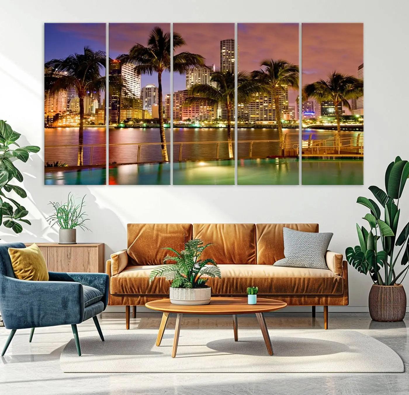 46534-MGV-CV-36X24-Wall Art MIAMI Canvas Print Miami Skyline with Palms