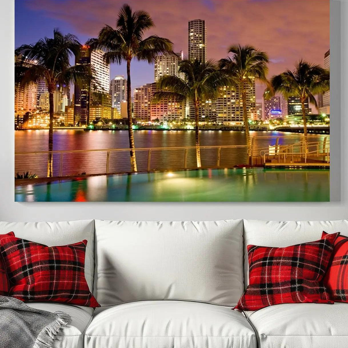 46534-MGV-CV-36X24-Wall Art MIAMI Canvas Print Miami Skyline with Palms