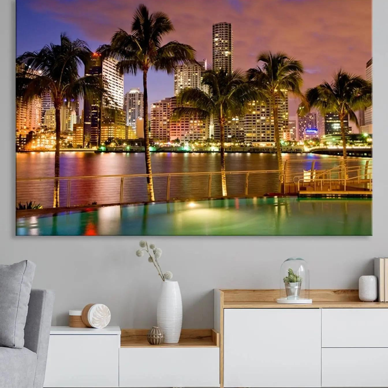 46534-MGV-CV-36X24-Wall Art MIAMI Canvas Print Miami Skyline with Palms