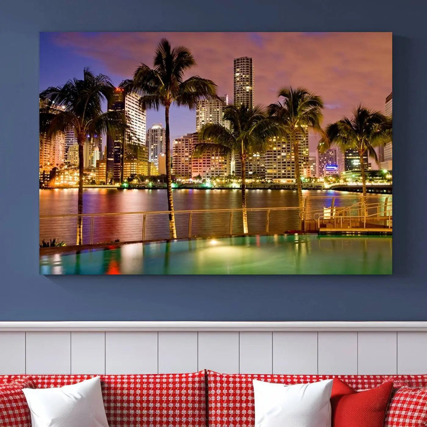 46534-MGV-CV-36X24-Wall Art MIAMI Canvas Print Miami Skyline with Palms