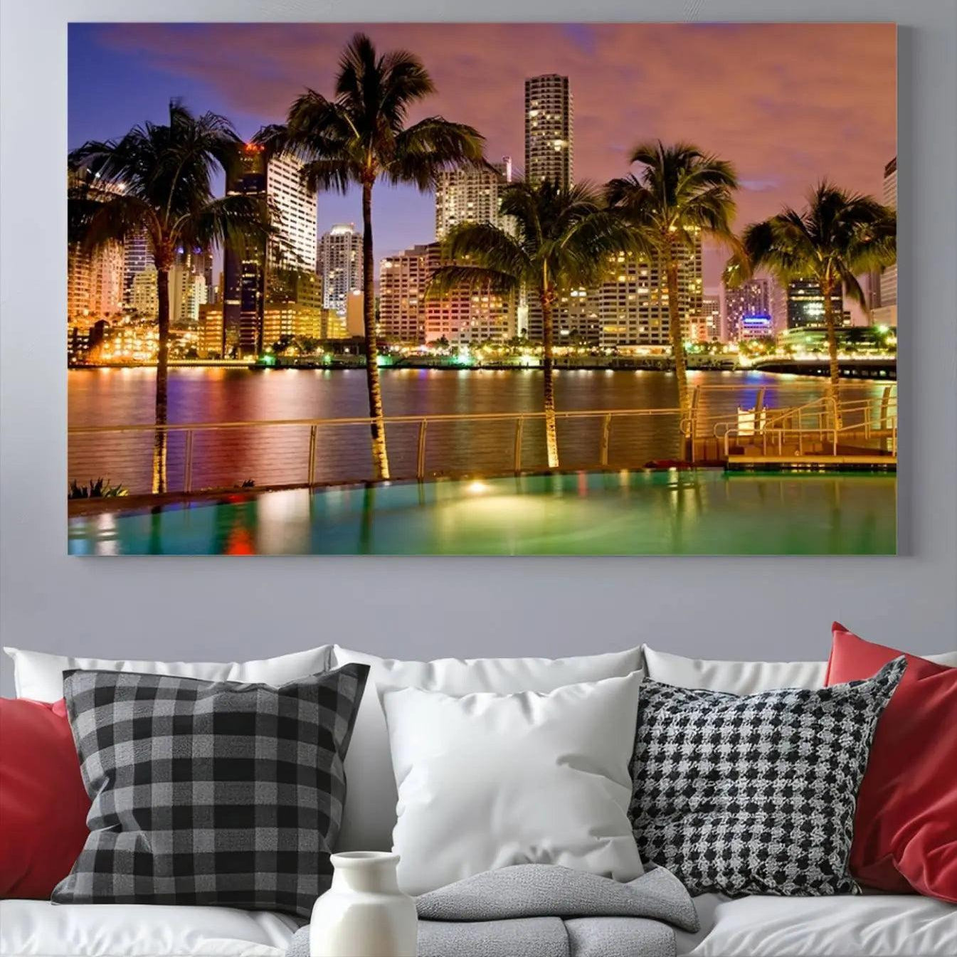 46534-MGV-CV-36X24-Wall Art MIAMI Canvas Print Miami Skyline with Palms