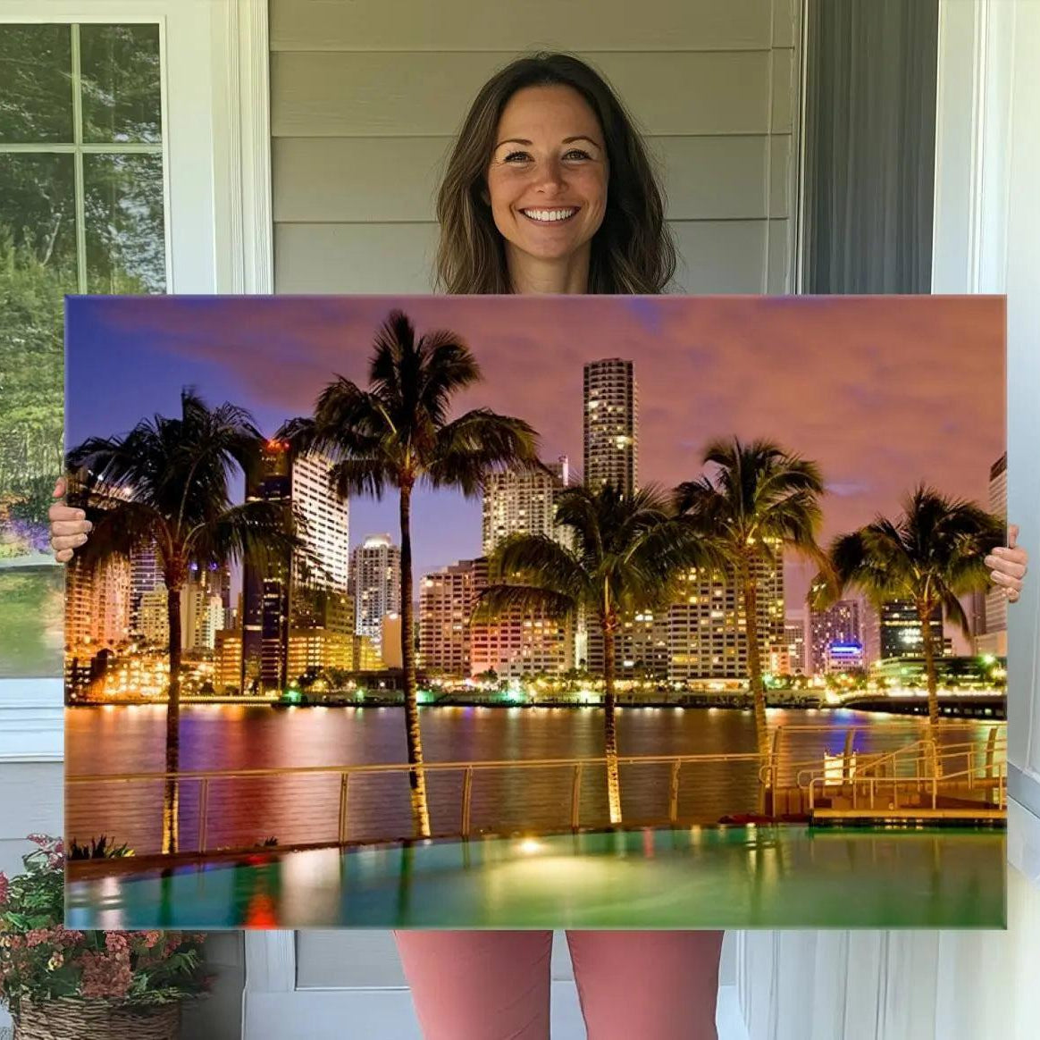 46534-MGV-CV-36X24-Wall Art MIAMI Canvas Print Miami Skyline with Palms