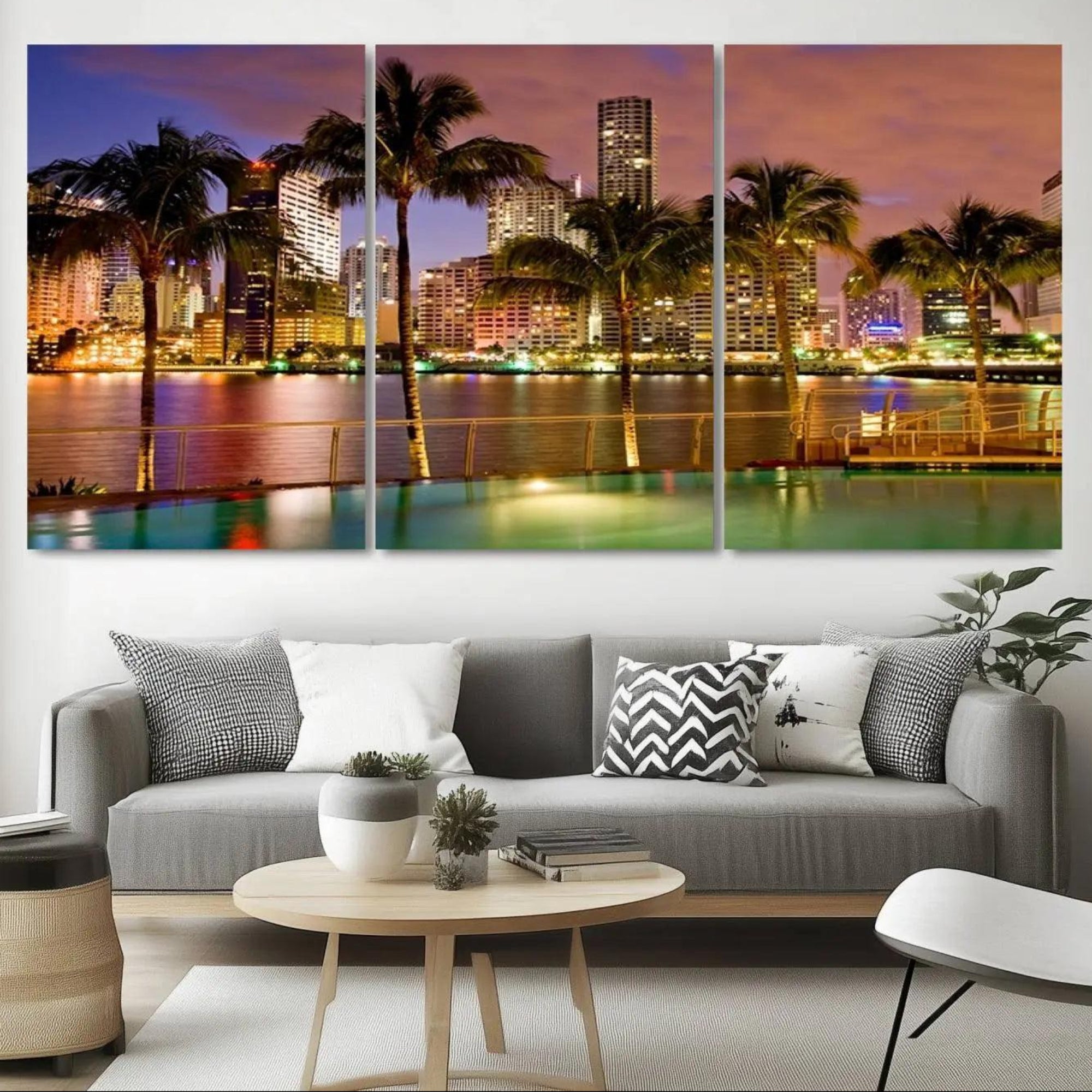 46534-MGV-CV-36X24-Wall Art MIAMI Canvas Print Miami Skyline with Palms
