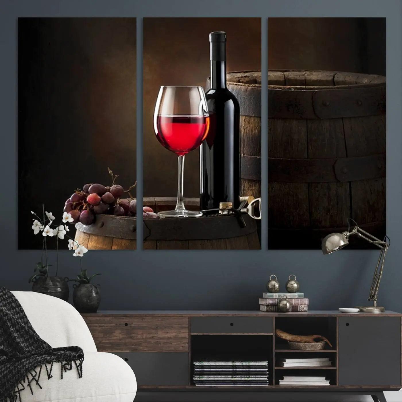 -Wall Art Red Wine Bottle and Tun Canvas Print