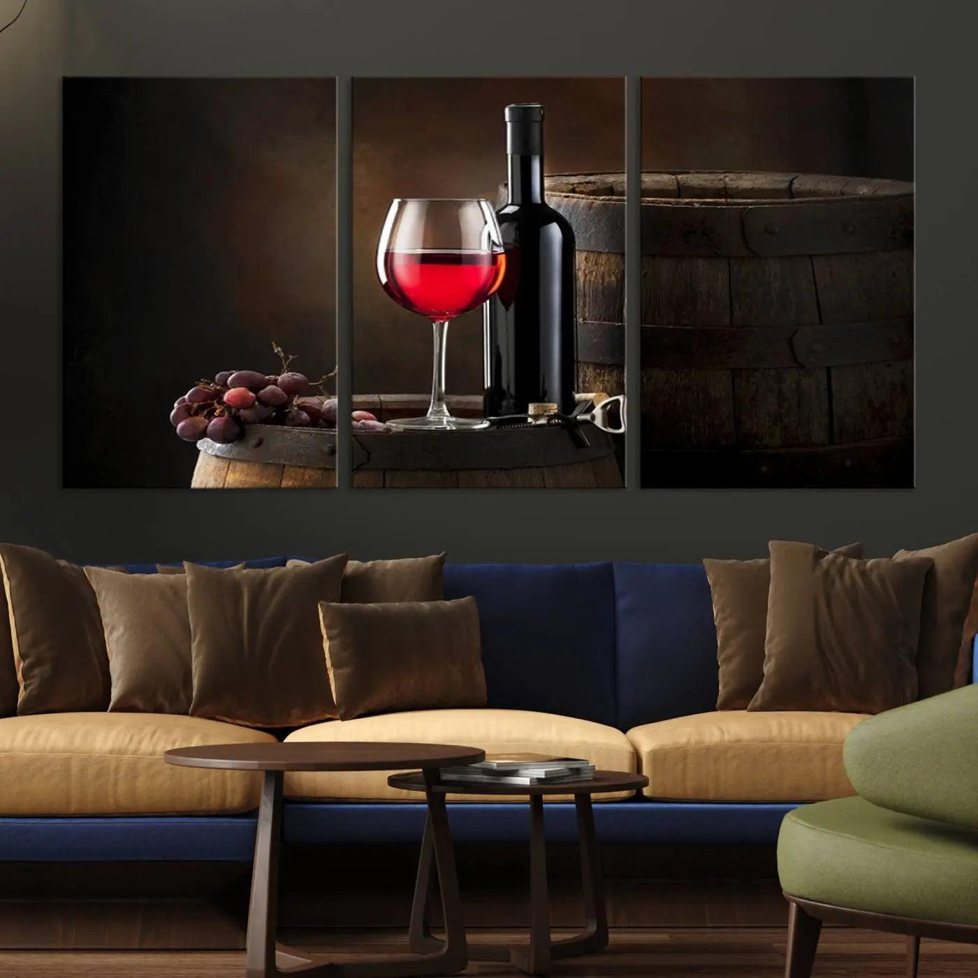 -Wall Art Red Wine Bottle and Tun Canvas Print