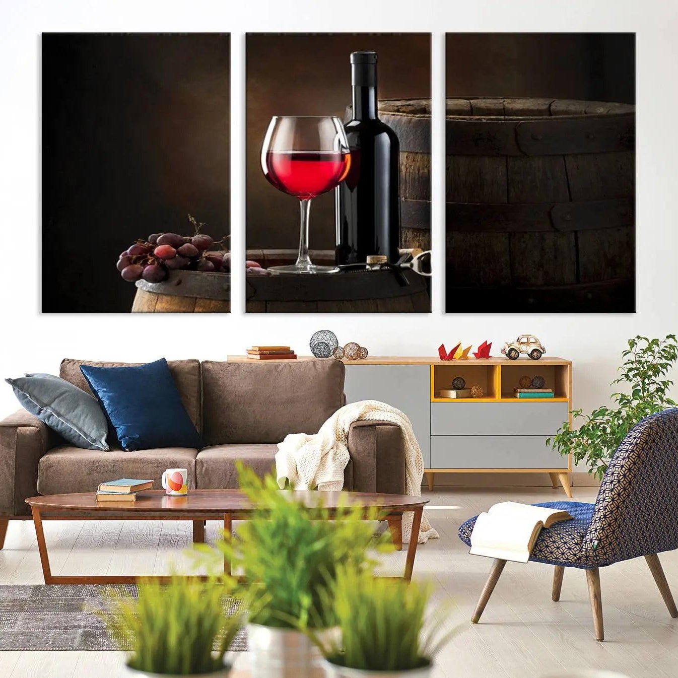 -Wall Art Red Wine Bottle and Tun Canvas Print