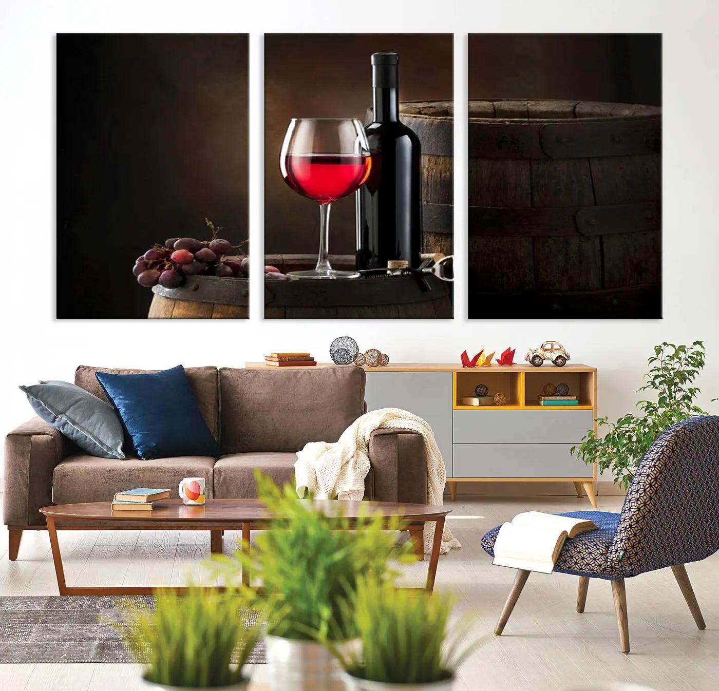 -Wall Art Red Wine Bottle and Tun Canvas Print