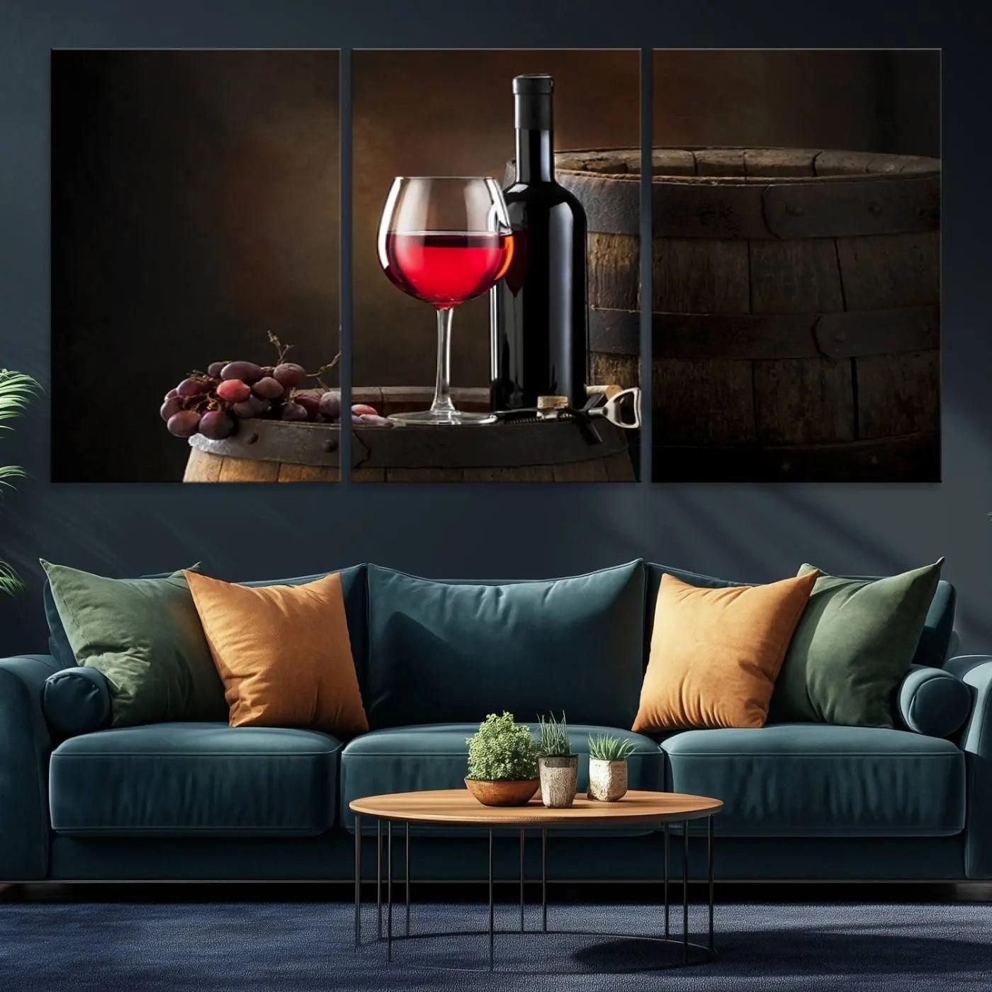 -Wall Art Red Wine Bottle and Tun Canvas Print