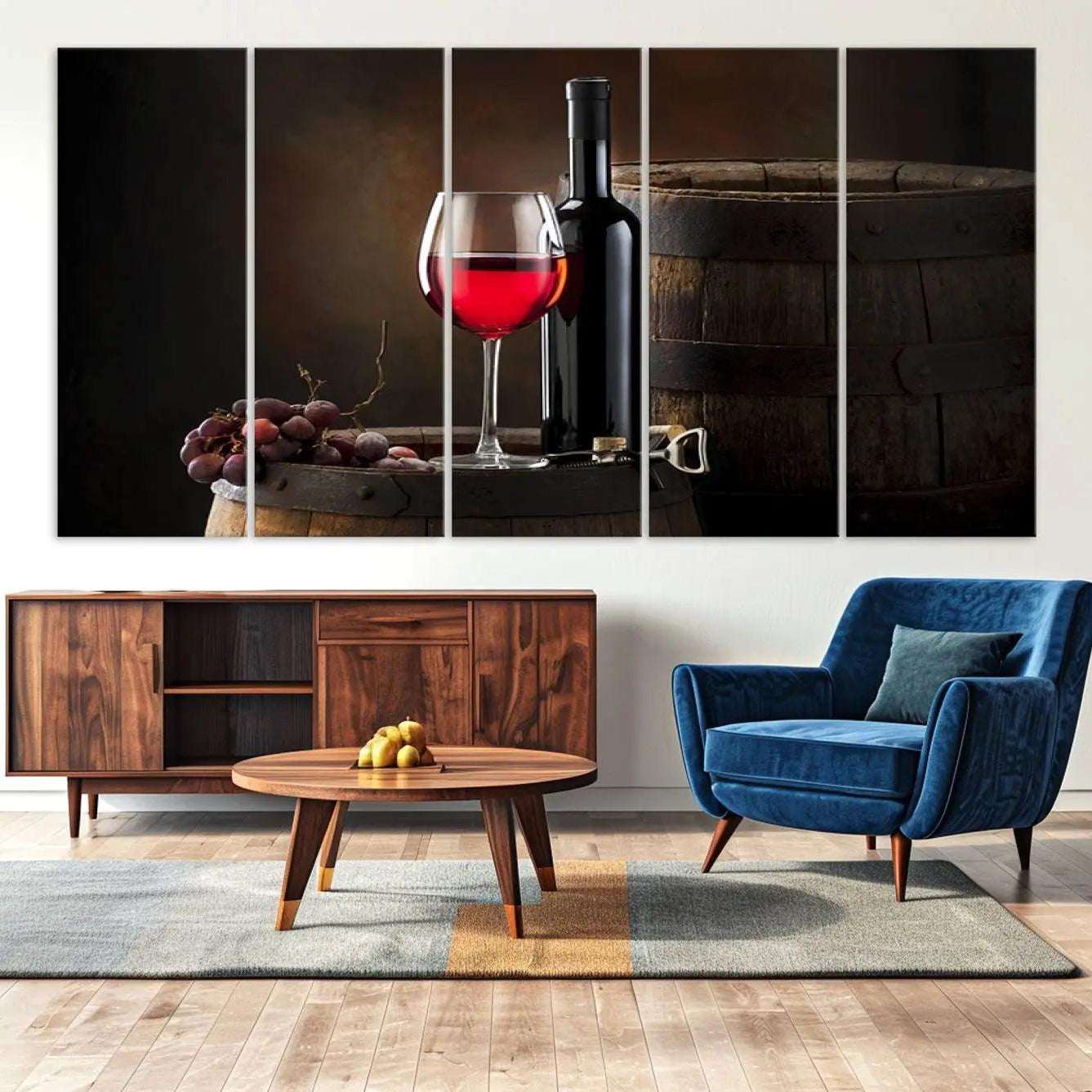 -Wall Art Red Wine Bottle and Tun Canvas Print