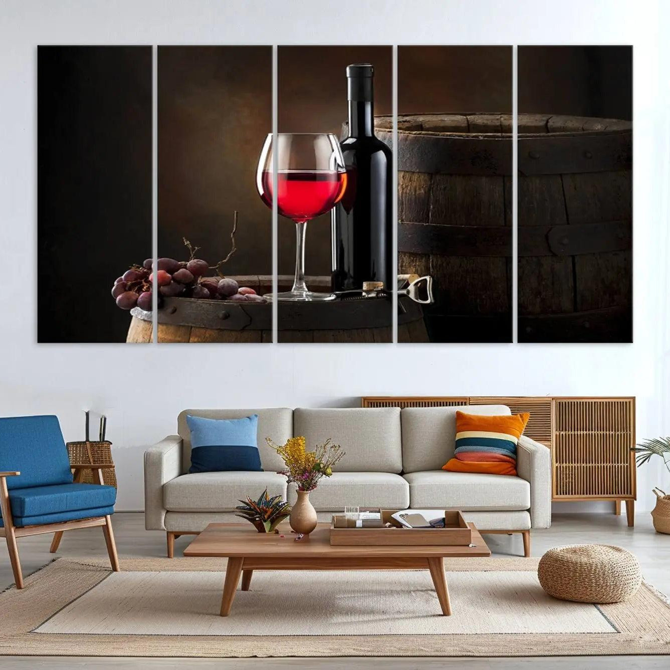 -Wall Art Red Wine Bottle and Tun Canvas Print