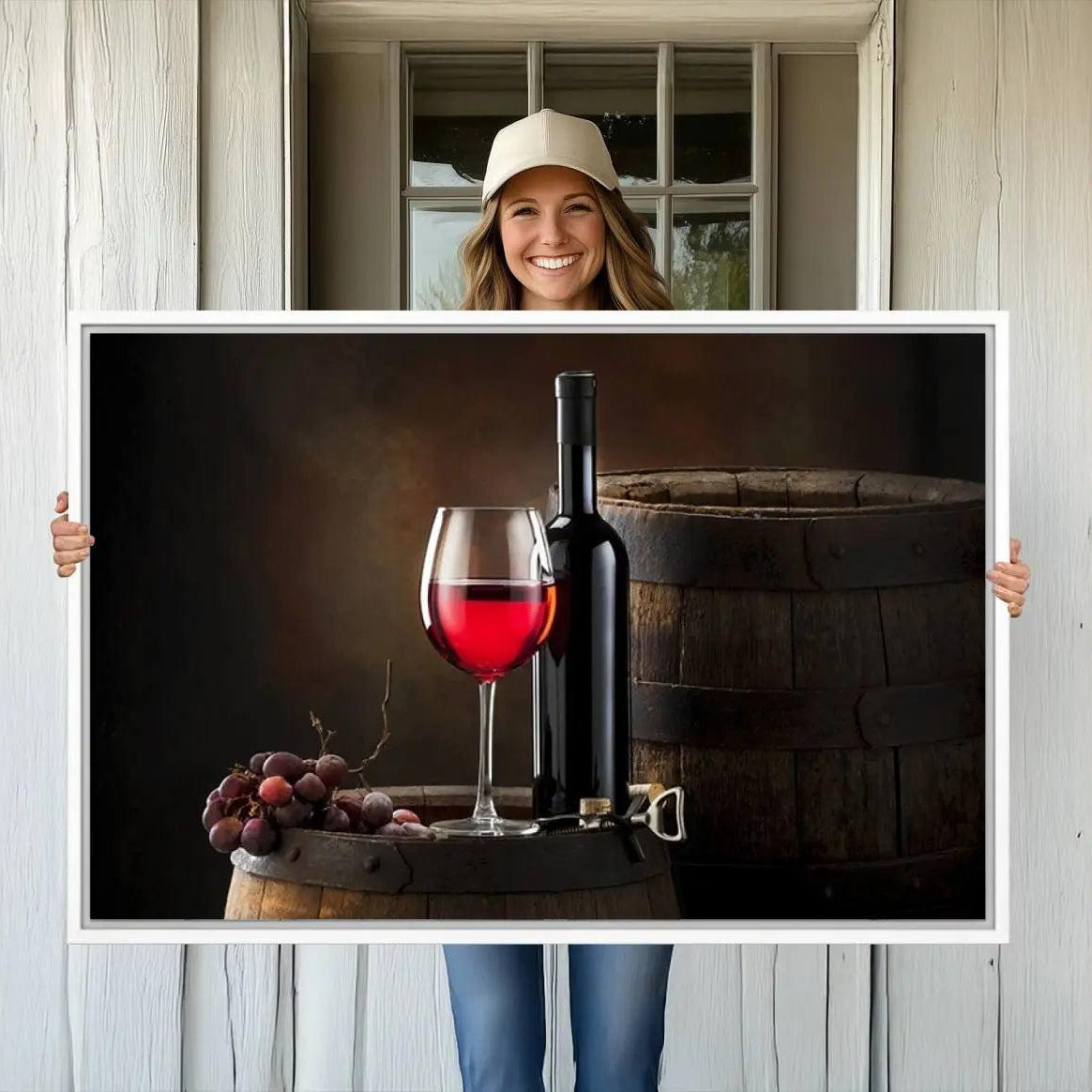 -Wall Art Red Wine Bottle and Tun Canvas Print