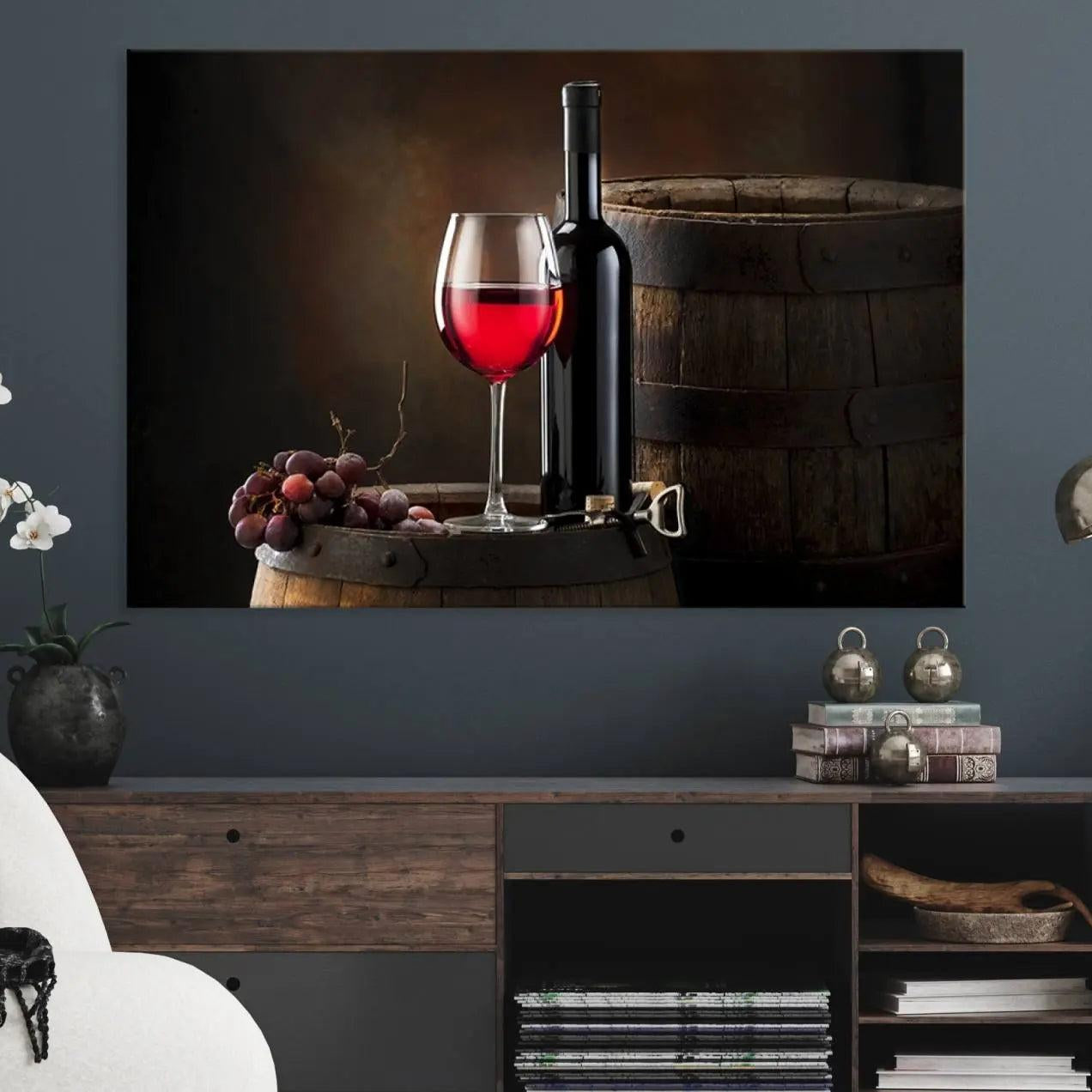 -Wall Art Red Wine Bottle and Tun Canvas Print
