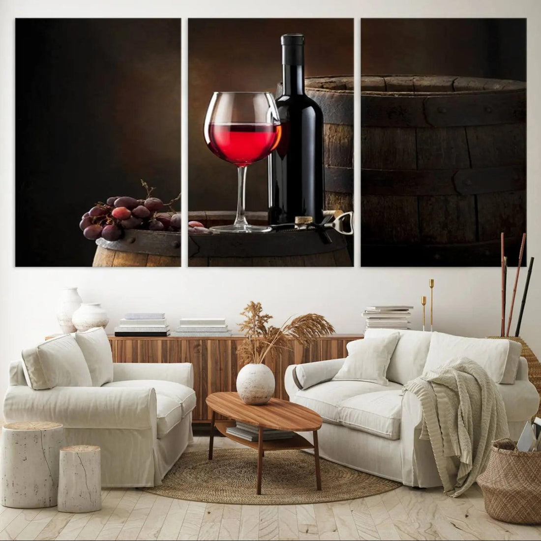 Wall Art Red Wine Bottle and Tun Canvas Print