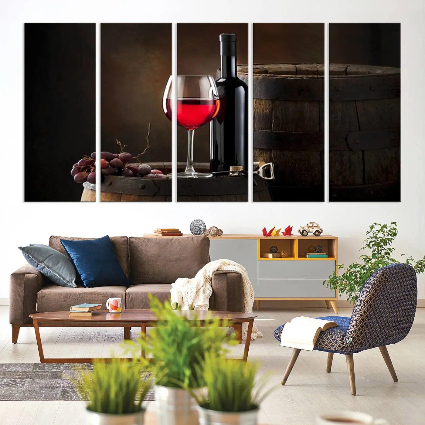 83702-MGV-CV-60X31-5P-Wall Art Red Wine Bottle and Tun Canvas Print