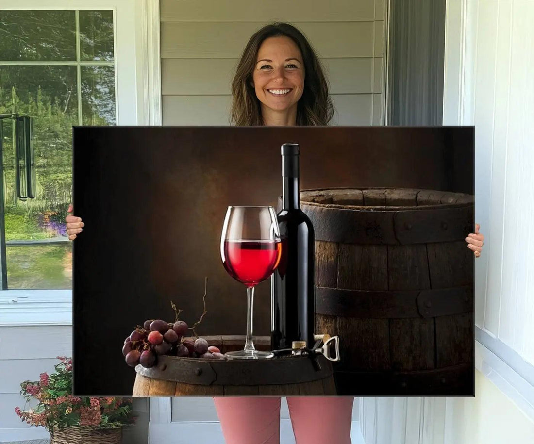Wall Art Red Wine Bottle and Tun Canvas Print