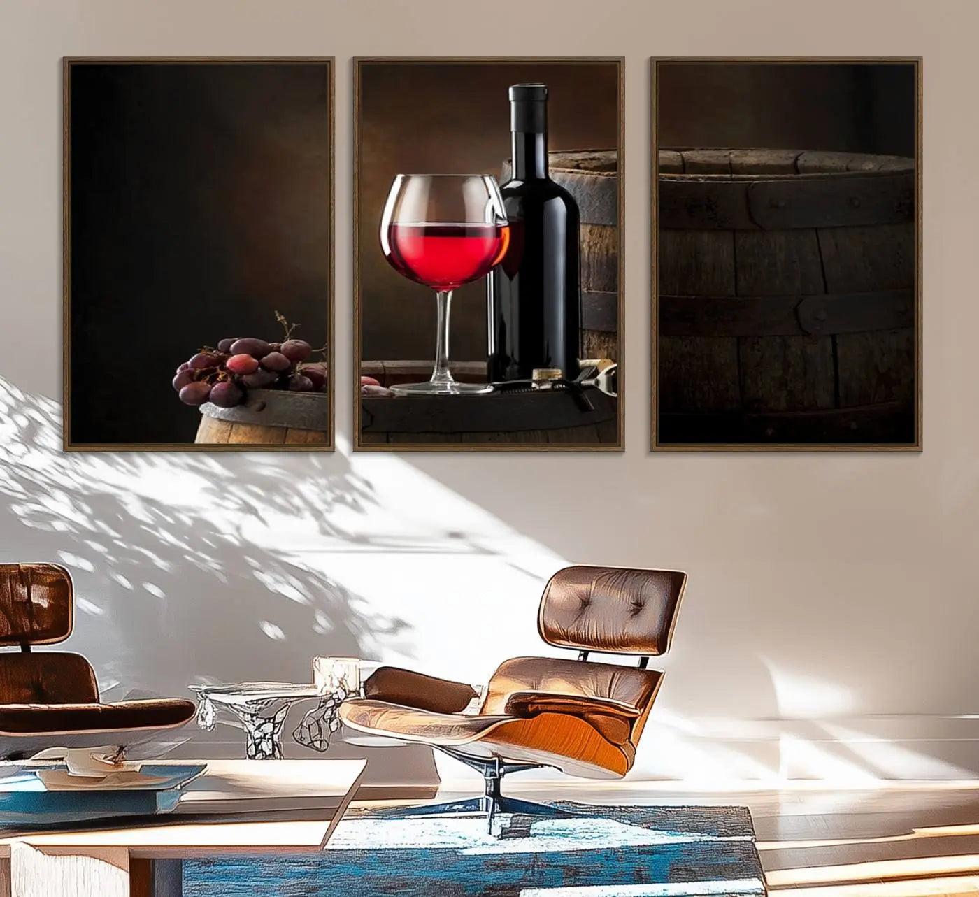 83702-MGV-FC-60X30-3P_Walnut-Wall Art Red Wine Bottle and Tun Canvas Print