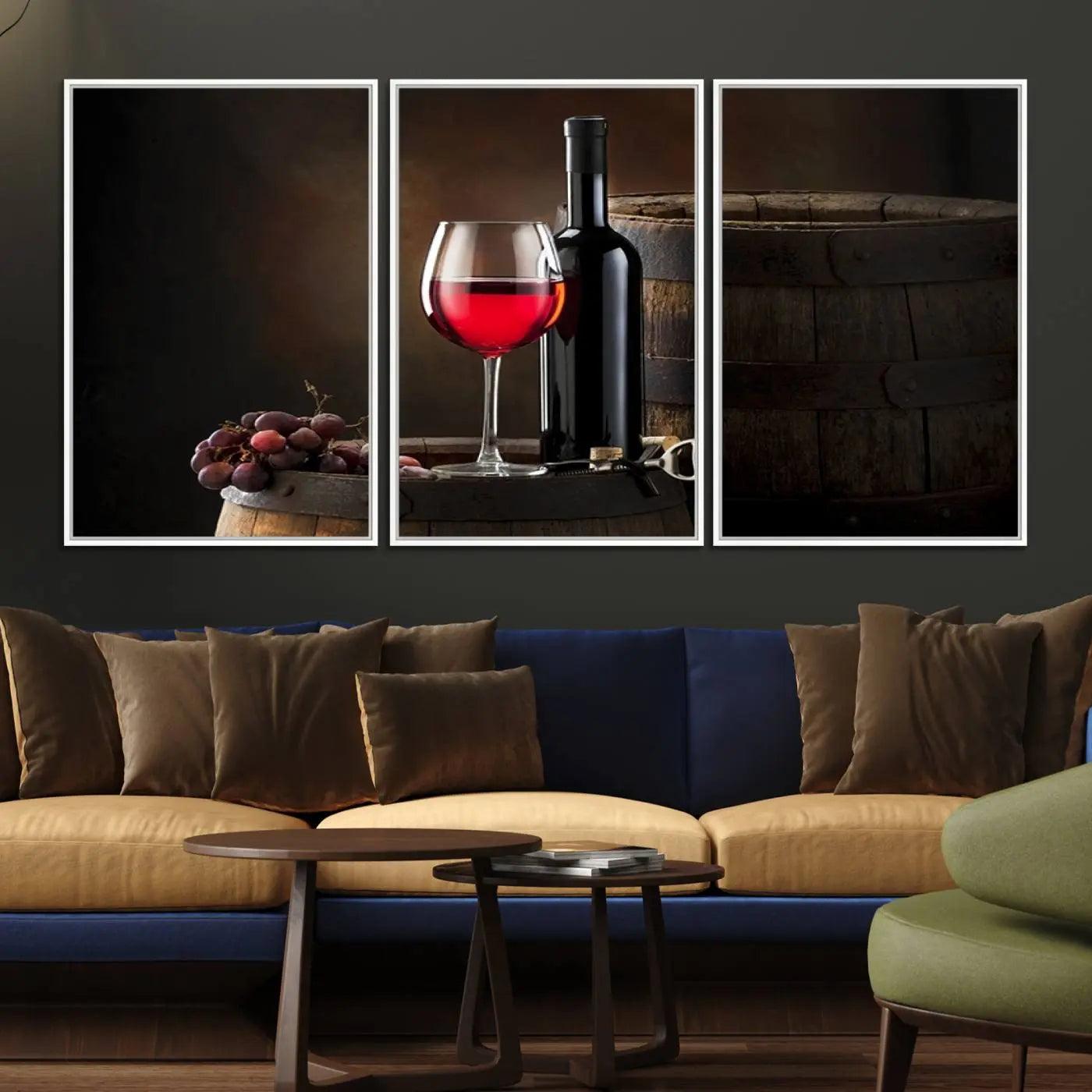 83702-MGV-FC-60X30-3P_White-Wall Art Red Wine Bottle and Tun Canvas Print