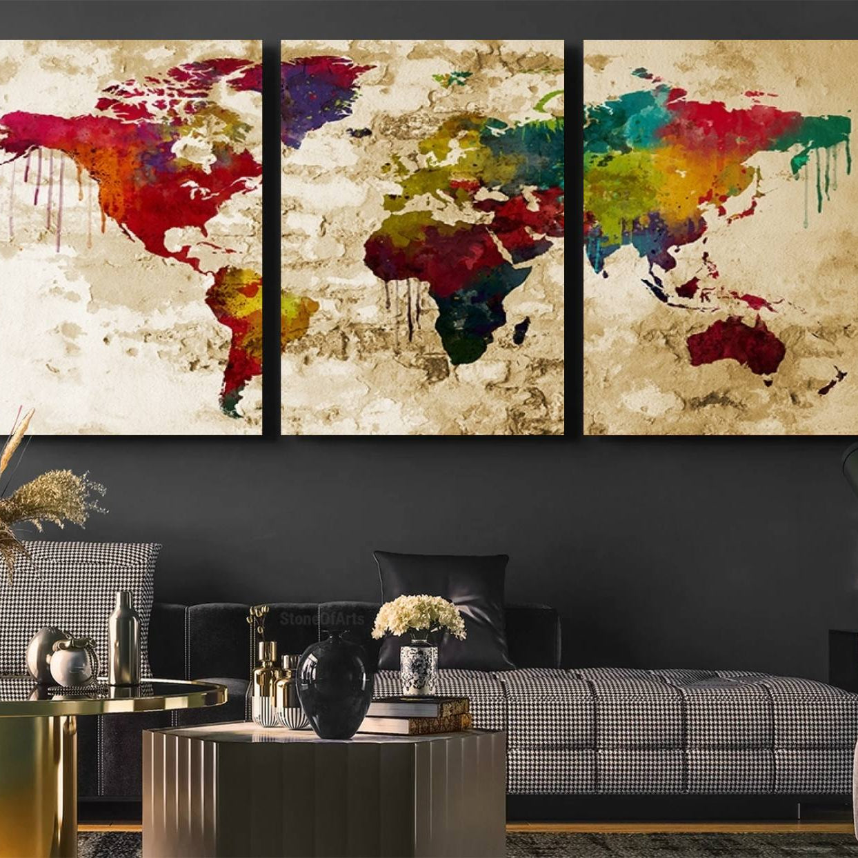 61906-MGV-CV-36X24-World Map Canvas Print – Framed Push Pin Wall Art, Color Splash Travel Map for Modern Home and Office Decor