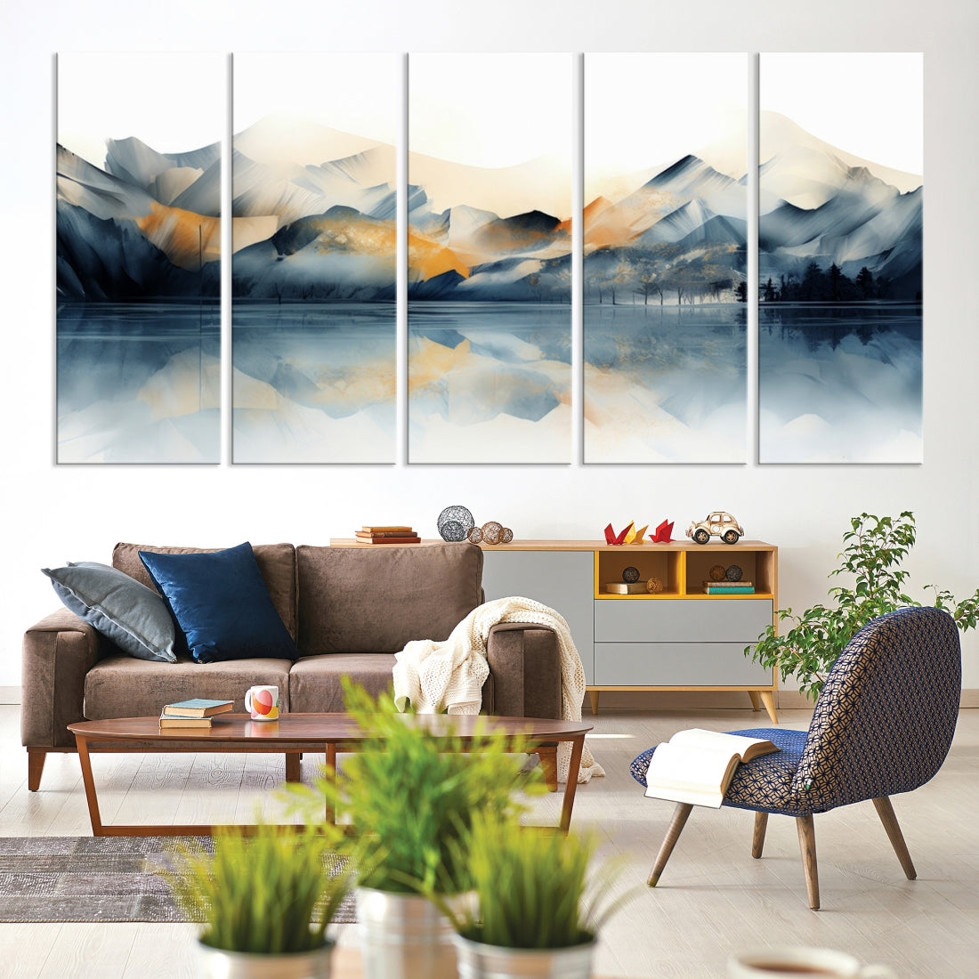Edit-Images-Watercolor Abstract Mountain Lake Wall Art Canvas Print