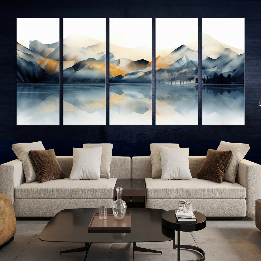 Edit-Images-Watercolor Abstract Mountain Lake Wall Art Canvas Print