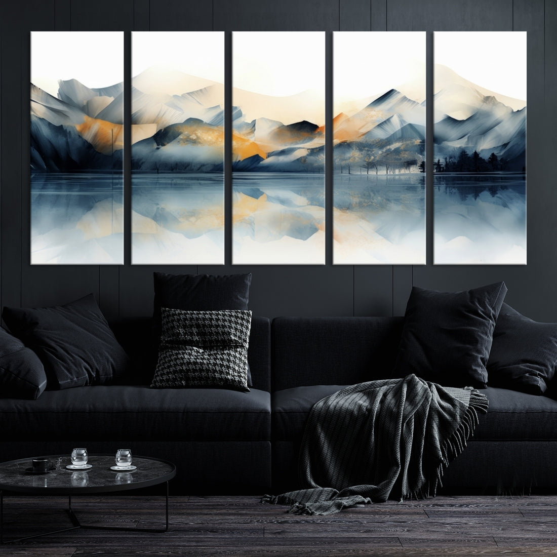 Edit-Images-Watercolor Abstract Mountain Lake Wall Art Canvas Print
