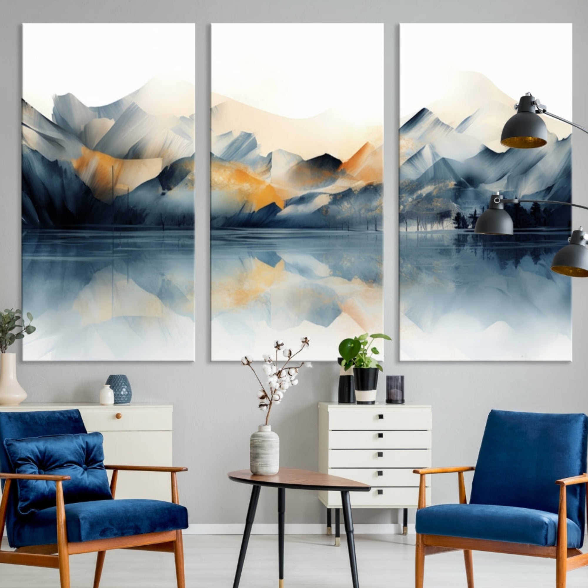 Edit-Images-Watercolor Abstract Mountain Lake Wall Art Canvas Print