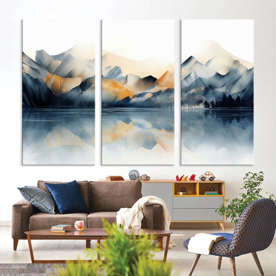 Edit-Images-Watercolor Abstract Mountain Lake Wall Art Canvas Print