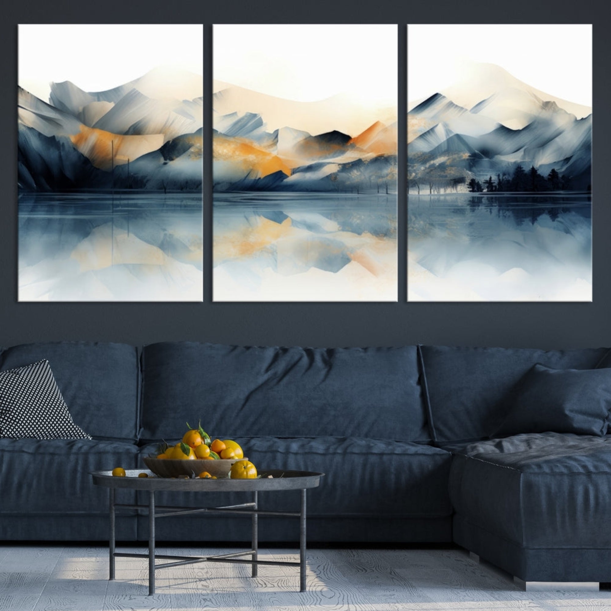 Edit-Images-Watercolor Abstract Mountain Lake Wall Art Canvas Print