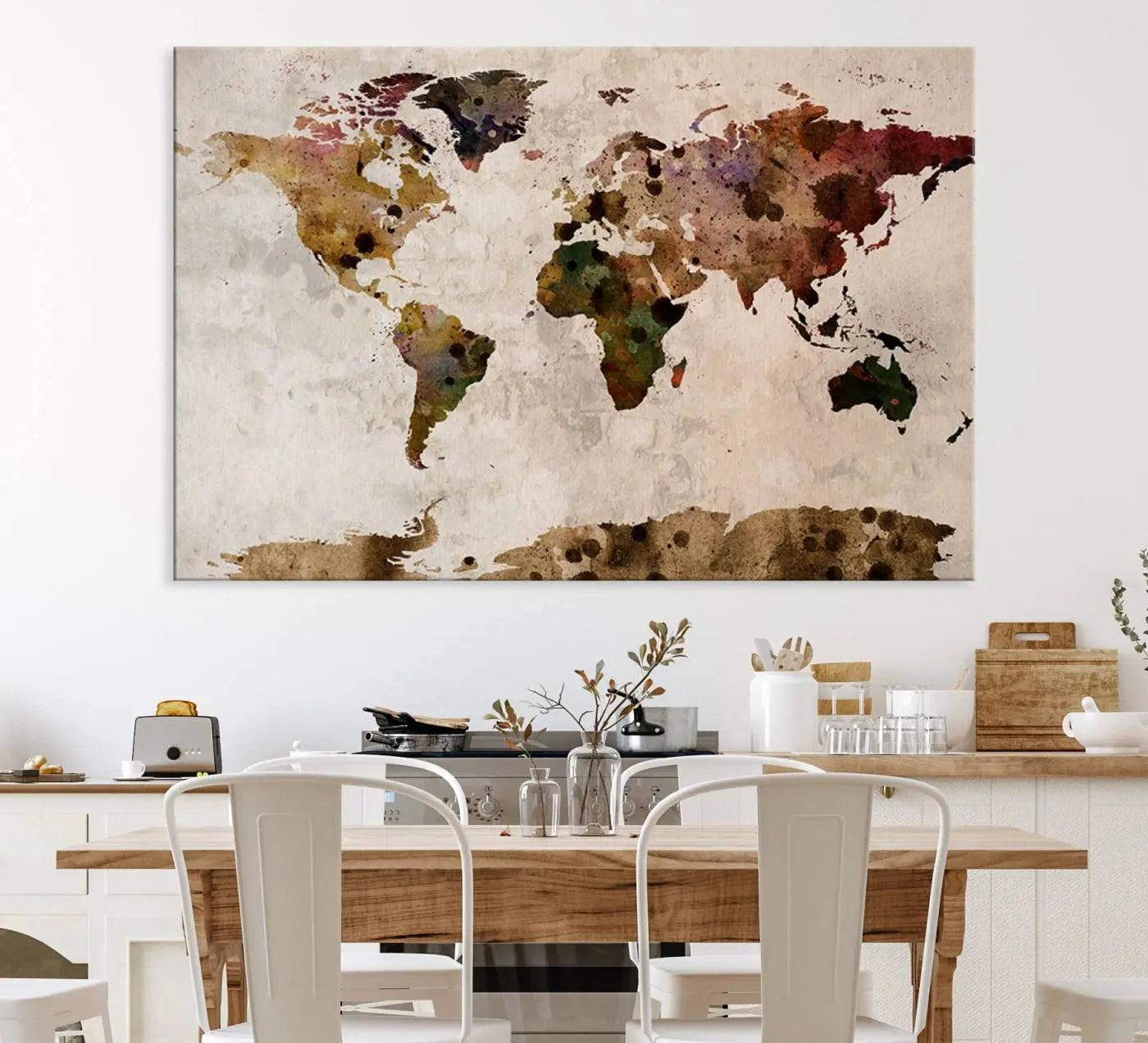 18684-MGV-CV-36X24-Push Pin World Map Canvas Print – Travel Tracker Wall Art for Couples, Perfect Anniversary Gift for Home or Office Decor