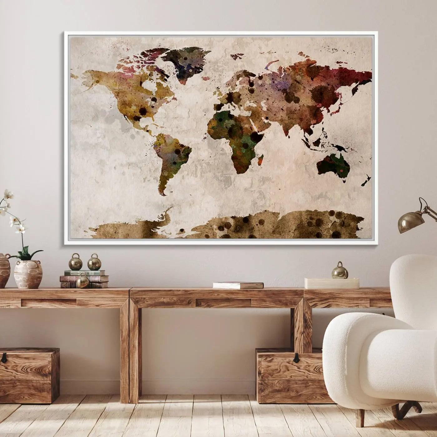 18684-MGV-FC-36X24_White-Push Pin World Map Canvas Print – Travel Tracker Wall Art for Couples, Perfect Anniversary Gift for Home or Office Decor