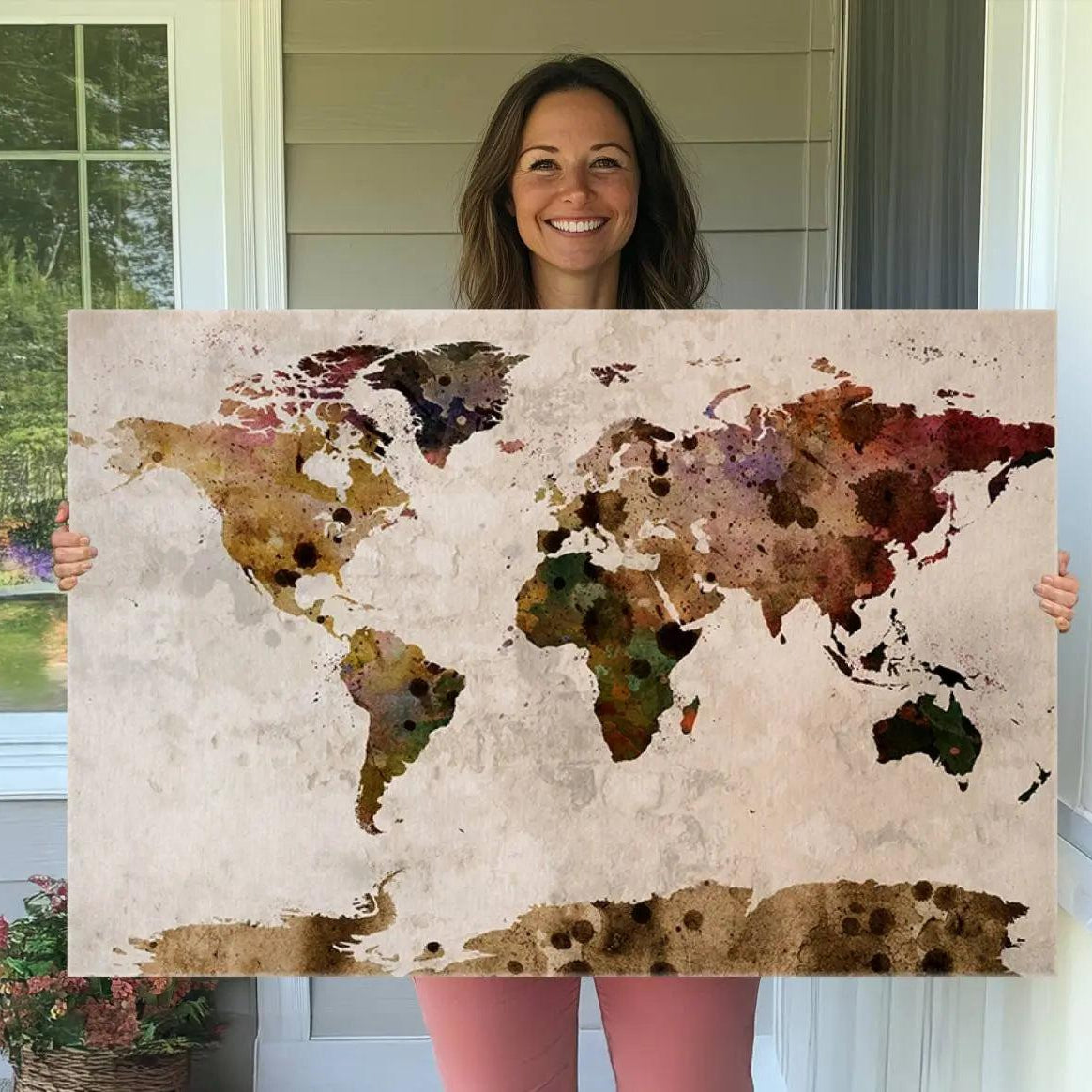 18684-MGV-CV-36X24-Push Pin World Map Canvas Print – Travel Tracker Wall Art for Couples, Perfect Anniversary Gift for Home or Office Decor