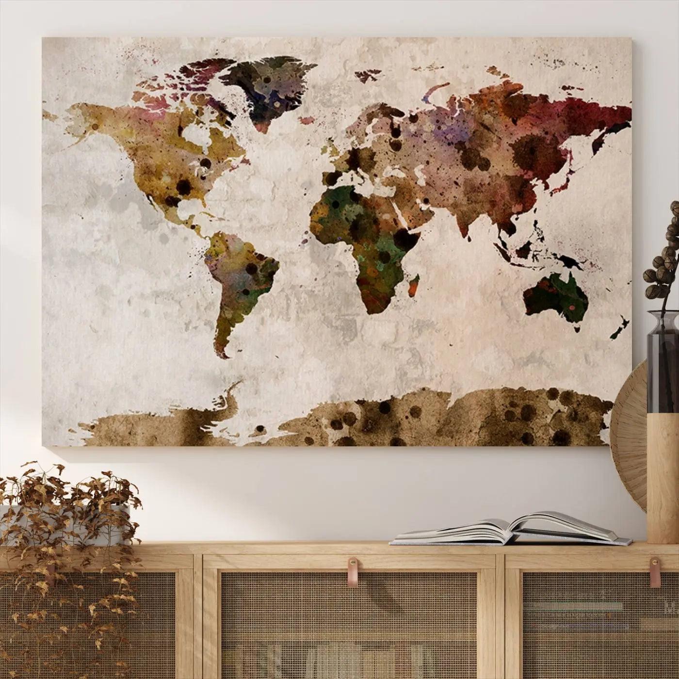 18684-MGV-CV-36X24-Push Pin World Map Canvas Print – Travel Tracker Wall Art for Couples, Perfect Anniversary Gift for Home or Office Decor