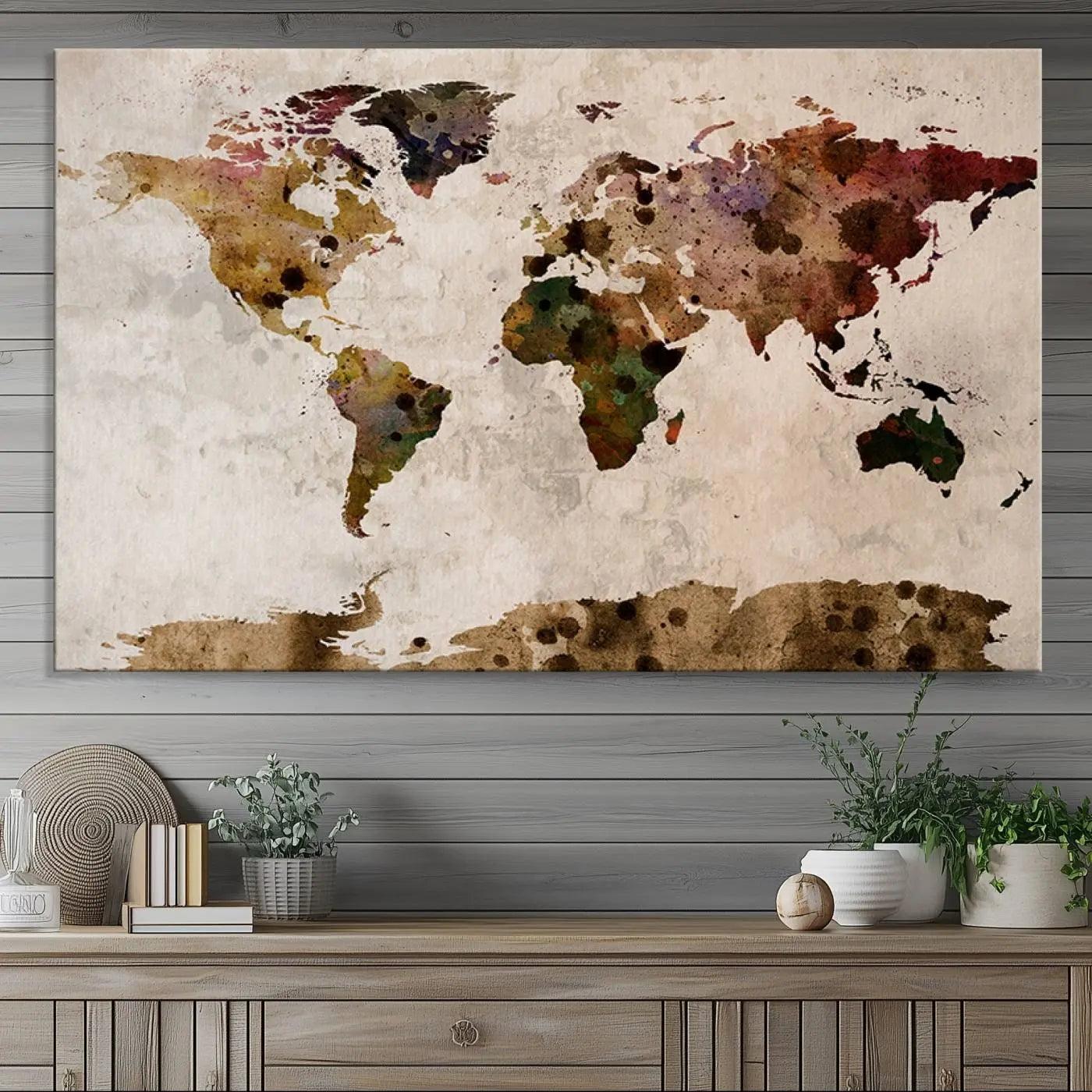 18684-MGV-CV-36X24-Push Pin World Map Canvas Print – Travel Tracker Wall Art for Couples, Perfect Anniversary Gift for Home or Office Decor