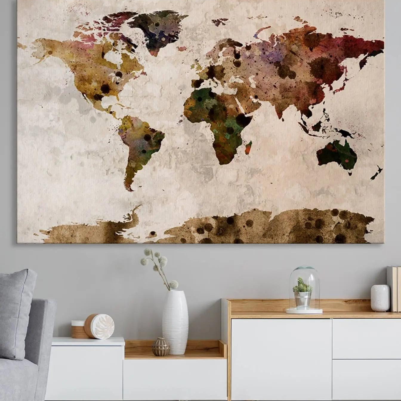 18684-MGV-CV-36X24-Push Pin World Map Canvas Print – Travel Tracker Wall Art for Couples, Perfect Anniversary Gift for Home or Office Decor