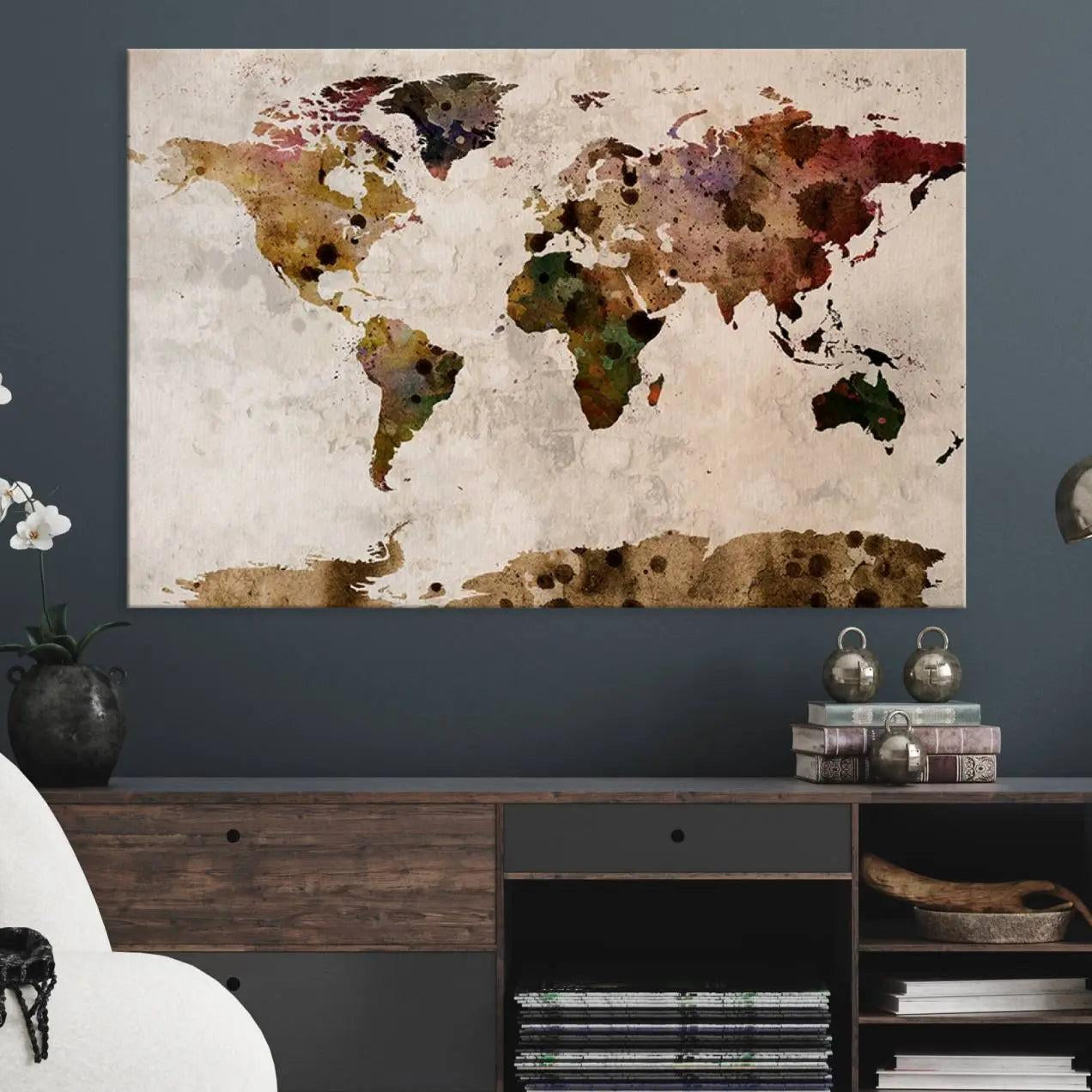 18684-MGV-CV-36X24-Push Pin World Map Canvas Print – Travel Tracker Wall Art for Couples, Perfect Anniversary Gift for Home or Office Decor