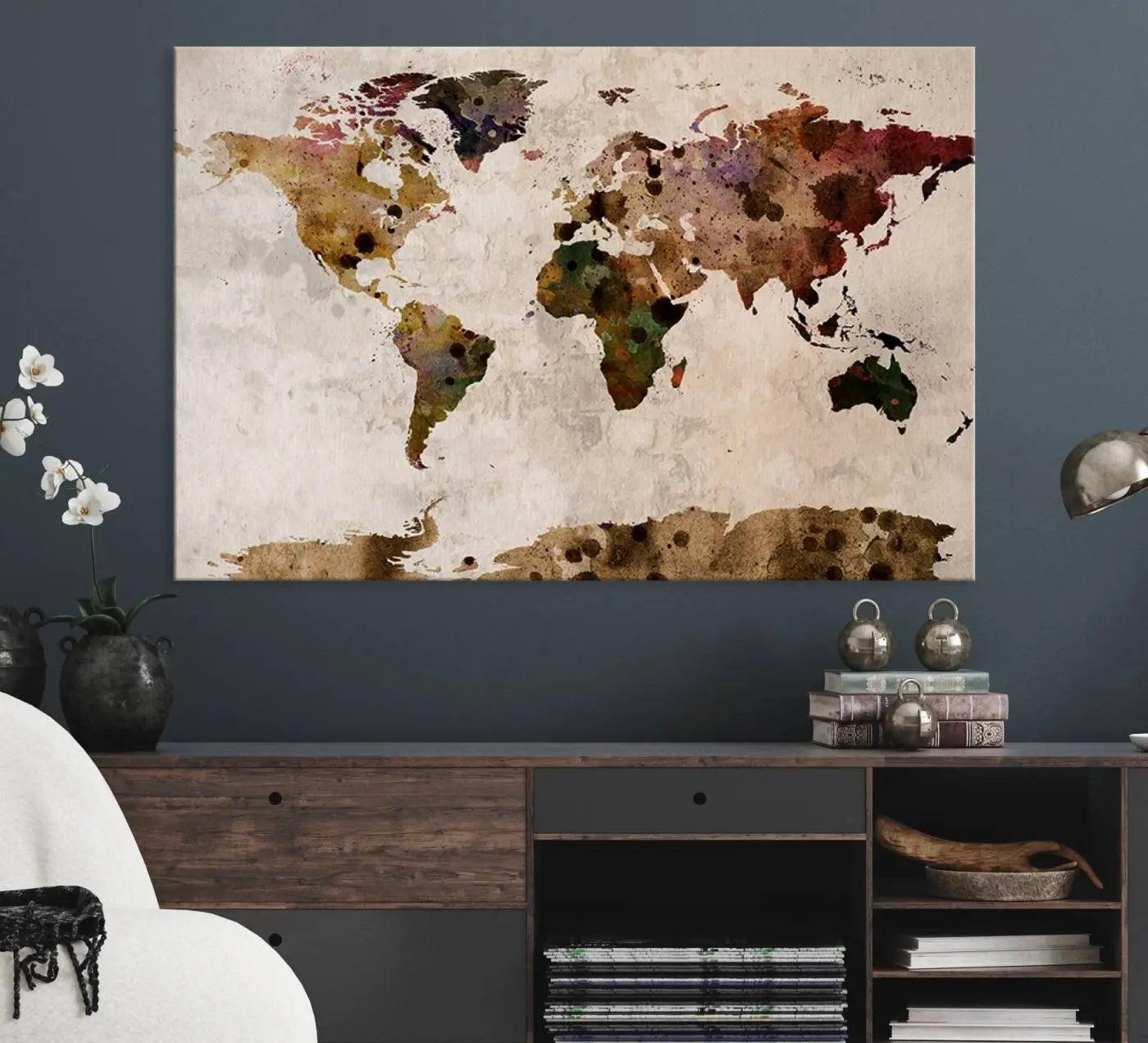 18684-MGV-CV-36X24-Push Pin World Map Canvas Print – Travel Tracker Wall Art for Couples, Perfect Anniversary Gift for Home or Office Decor