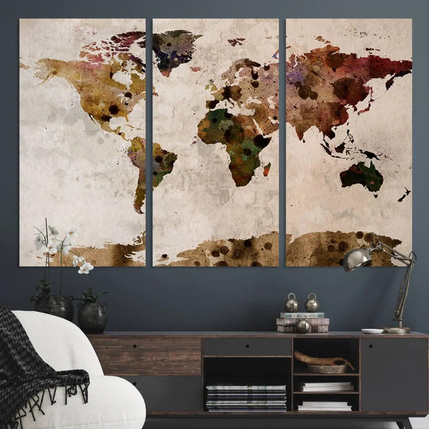 18684-MGV-CV-48X32-3P-Push Pin World Map Canvas Print – Travel Tracker Wall Art for Couples, Perfect Anniversary Gift for Home or Office Decor