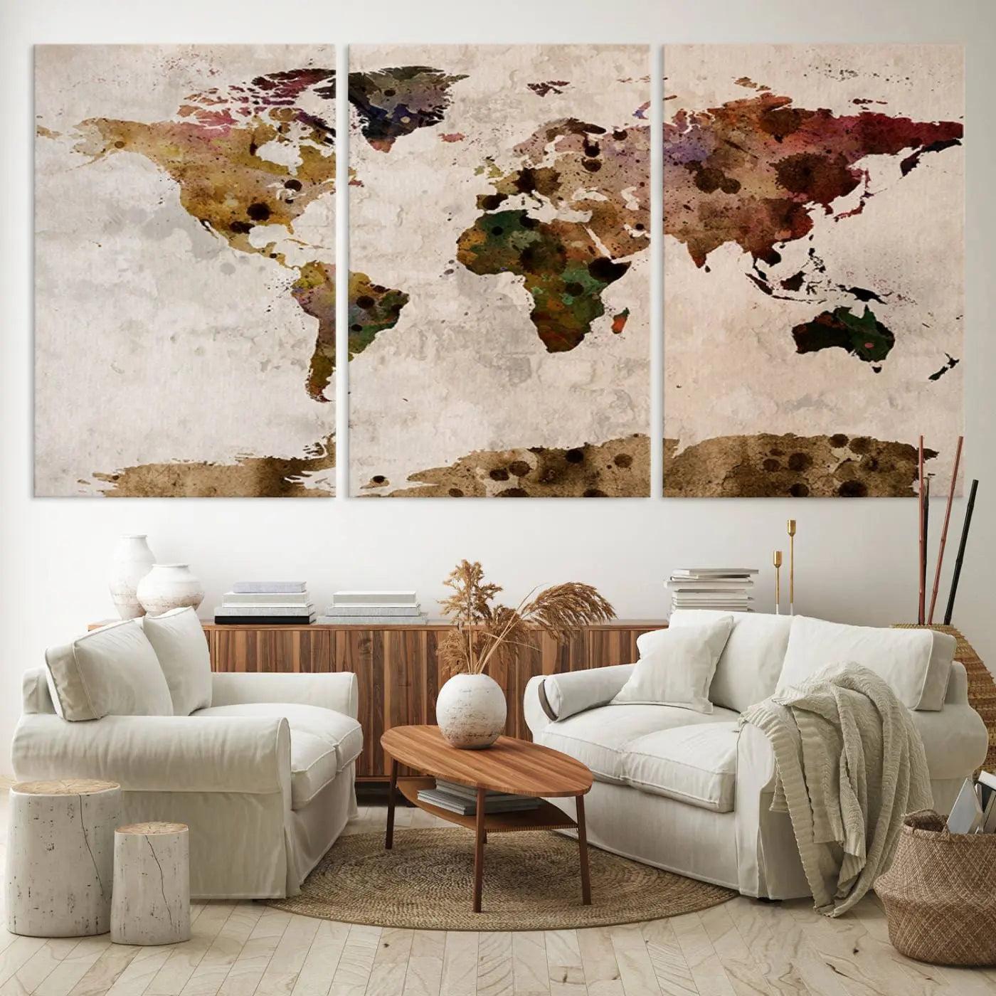 18684-MGV-CV-60X30-3P-Push Pin World Map Canvas Print – Travel Tracker Wall Art for Couples, Perfect Anniversary Gift for Home or Office Decor