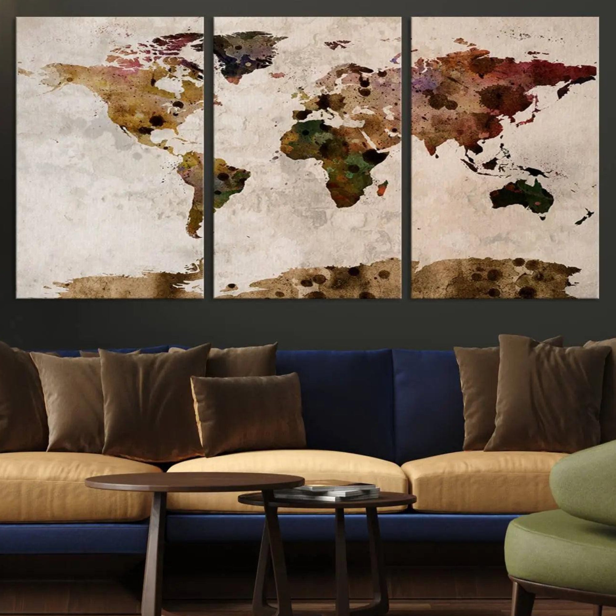 18684-MGV-CV-36X24-Push Pin World Map Canvas Print – Travel Tracker Wall Art for Couples, Perfect Anniversary Gift for Home or Office Decor