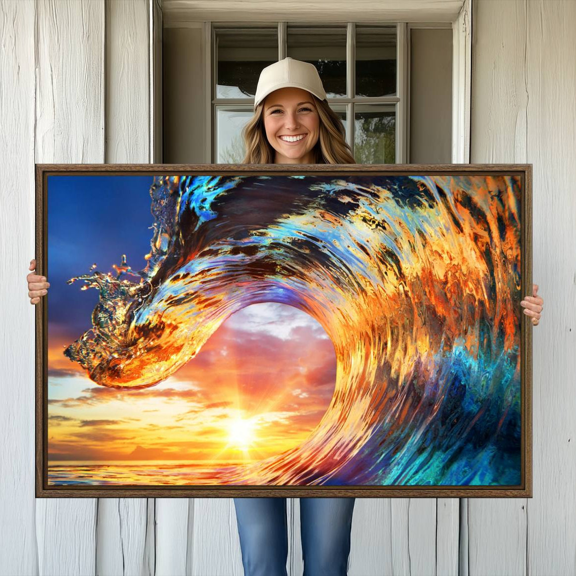 52890-MGV-CV-36X24-Wave Canvas Wall Art – Multi-Panel Sunset Ocean Scene – Bold and Vibrant Decor for Living Room or
