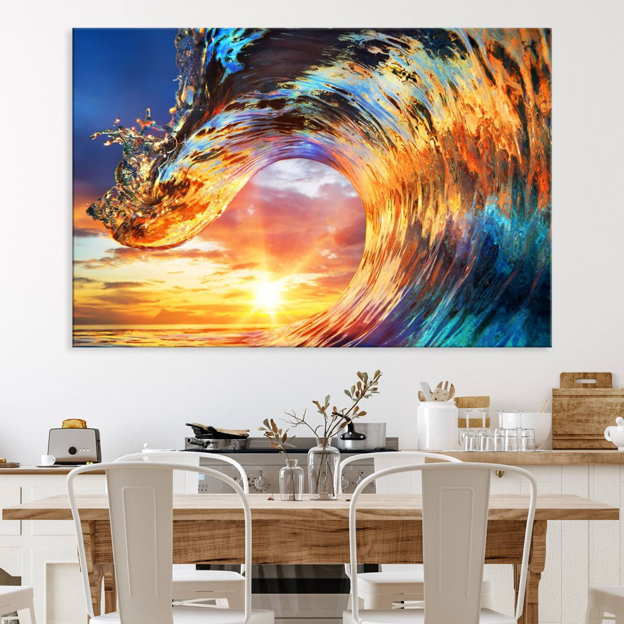 52890-MGV-CV-36X24-Wave Canvas Wall Art – Multi-Panel Sunset Ocean Scene – Bold and Vibrant Decor for Living Room or