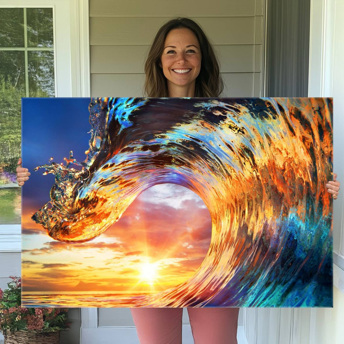 52890-MGV-CV-36X24-Wave Canvas Wall Art – Multi-Panel Sunset Ocean Scene – Bold and Vibrant Decor for Living Room or