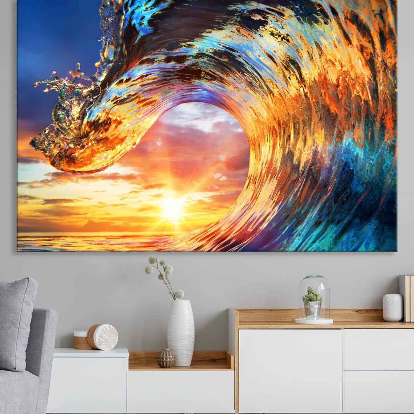 52890-MGV-CV-36X24-Wave Canvas Wall Art – Multi-Panel Sunset Ocean Scene – Bold and Vibrant Decor for Living Room or