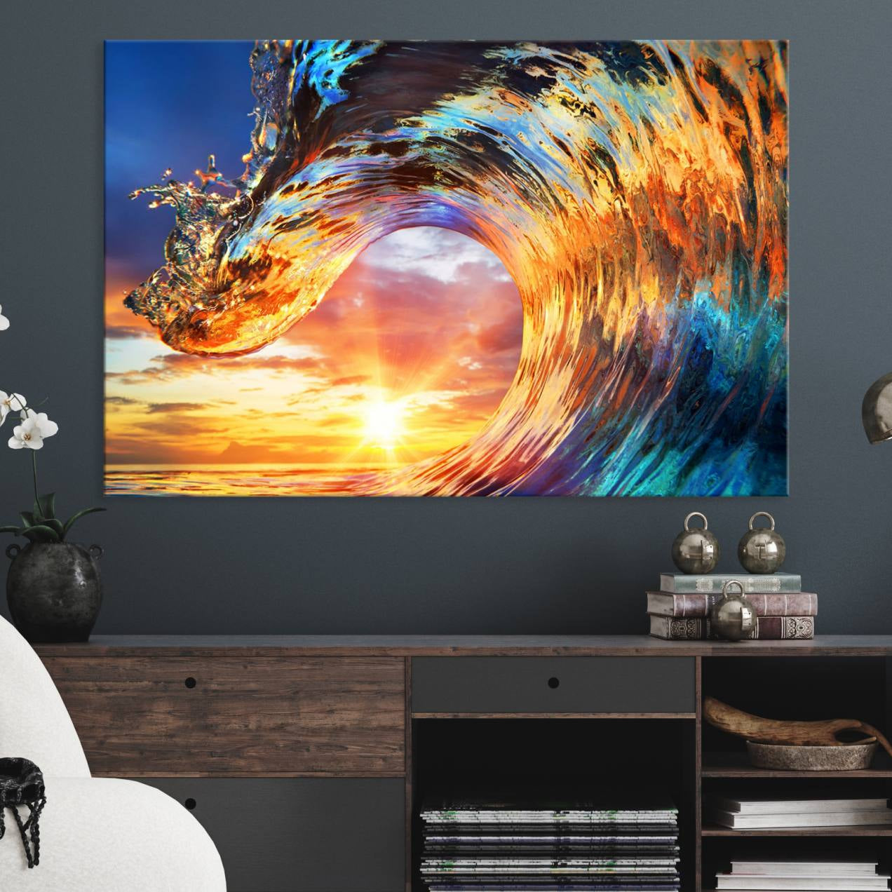 52890-MGV-CV-36X24-Wave Canvas Wall Art – Multi-Panel Sunset Ocean Scene – Bold and Vibrant Decor for Living Room or