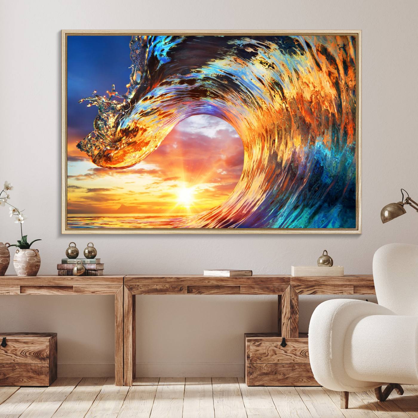 52890-MGV-FC-36X24_Natural-Wave Canvas Wall Art – Multi-Panel Sunset Ocean Scene – Bold and Vibrant Decor for Living Room or