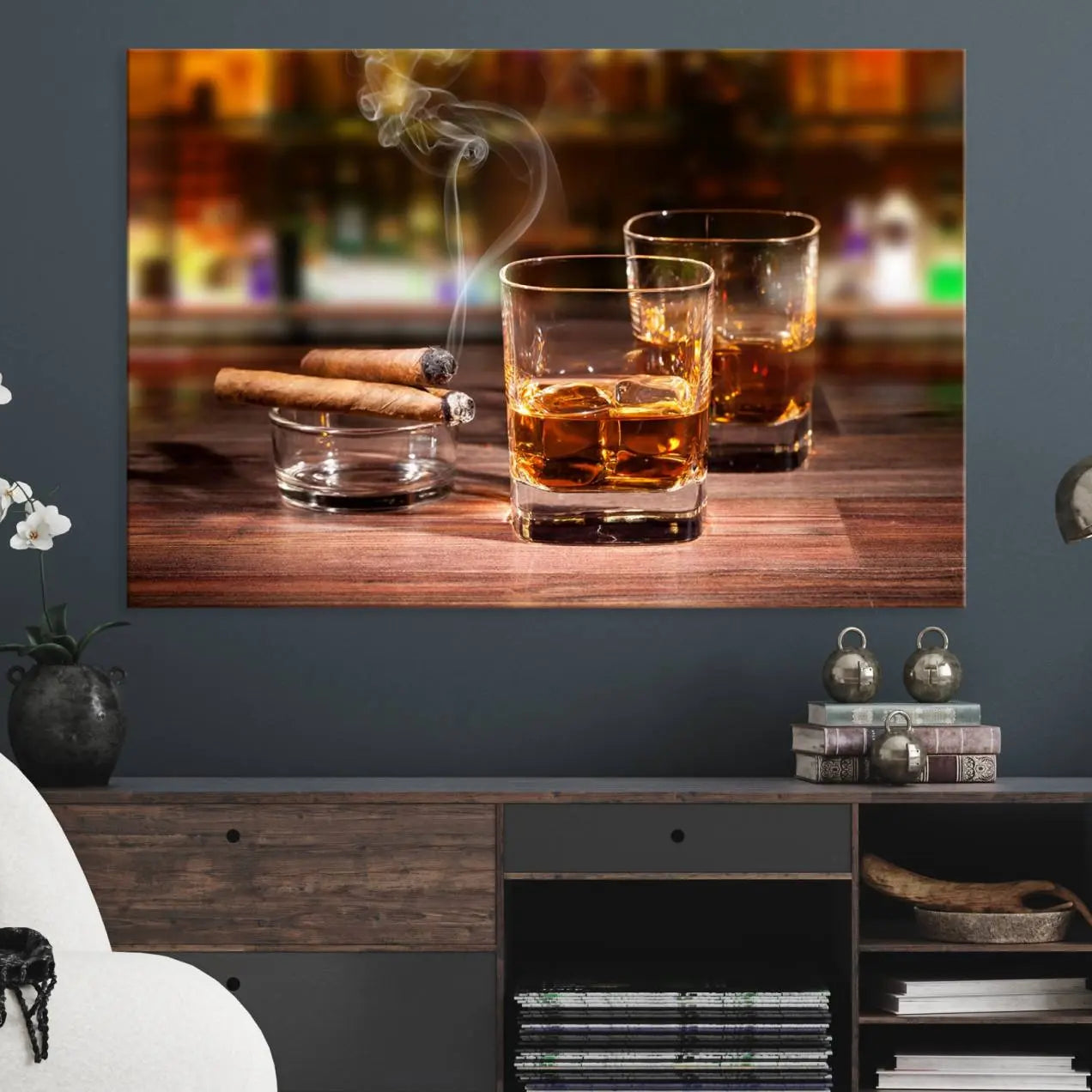 -Whiskey Cuban Cigars Canvas Print