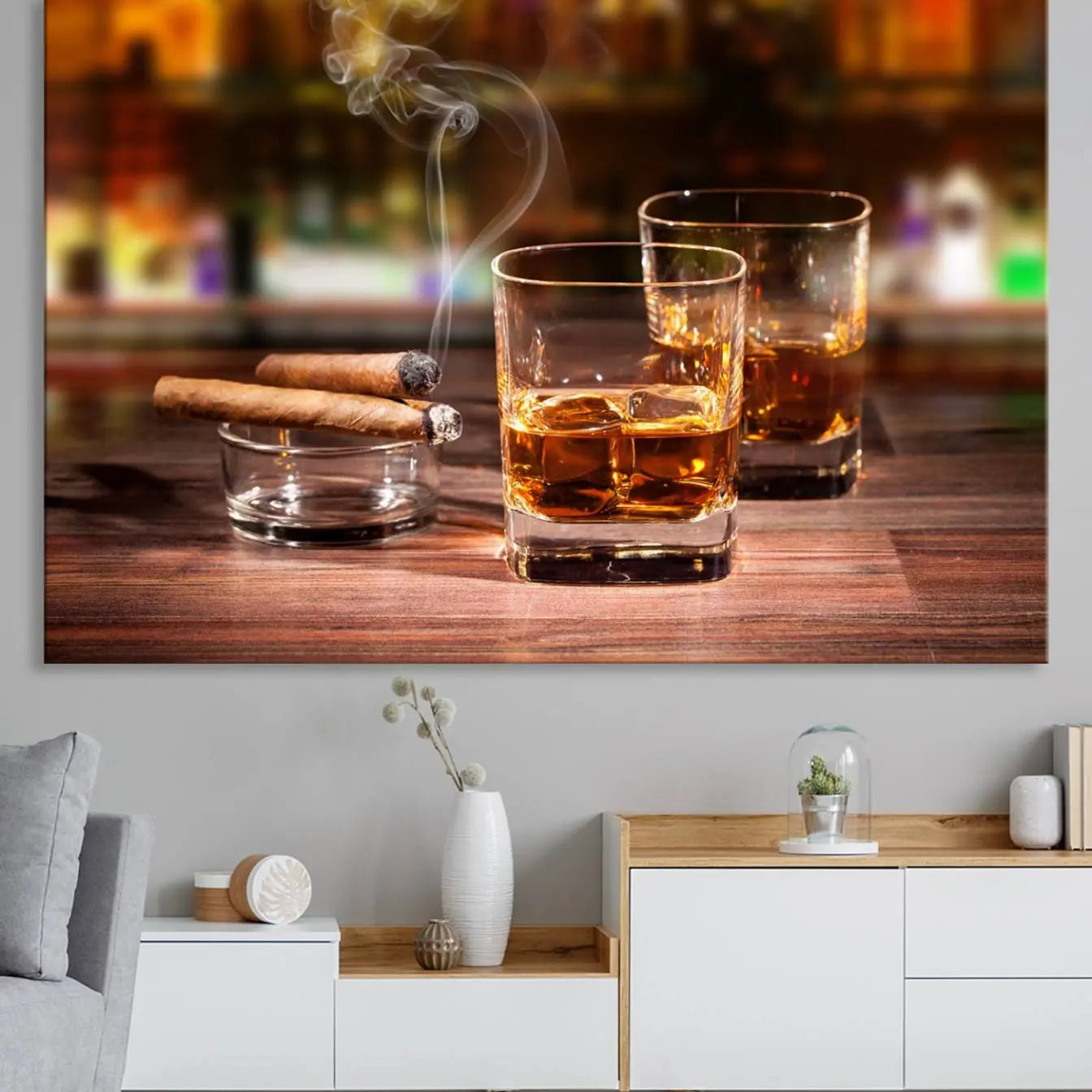 -Whiskey Cuban Cigars Canvas Print