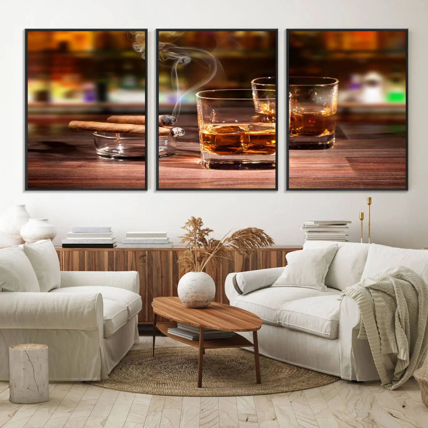 19118-MGV-FC-60X30-3P_Black-Whiskey Cuban Cigars Canvas Print