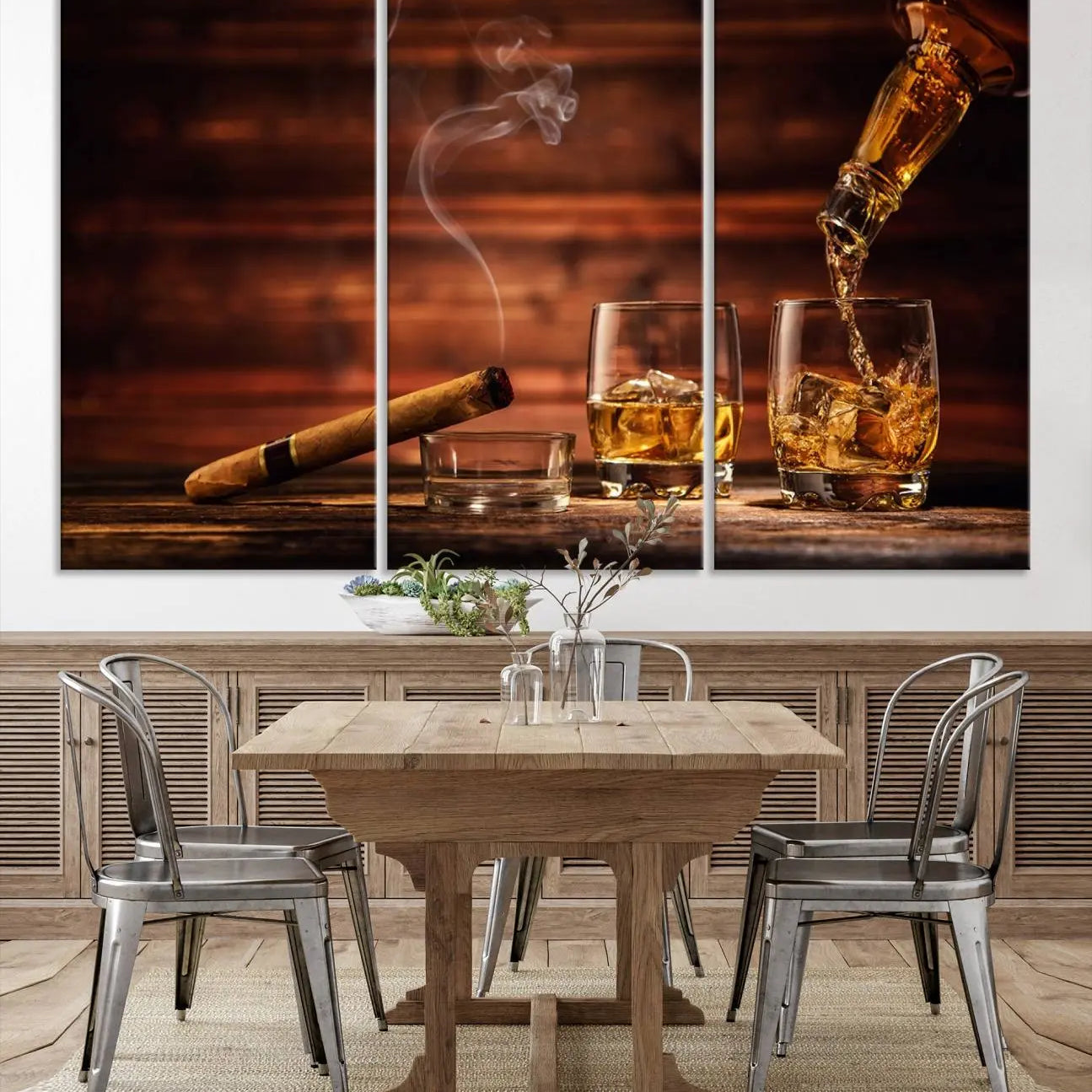 41139-MGV-CV-36X24-Whiskey and Cigar Canvas Wall Art | 3 Panel Bar Room Decor for Home Lounge, Office, or Man Cave |