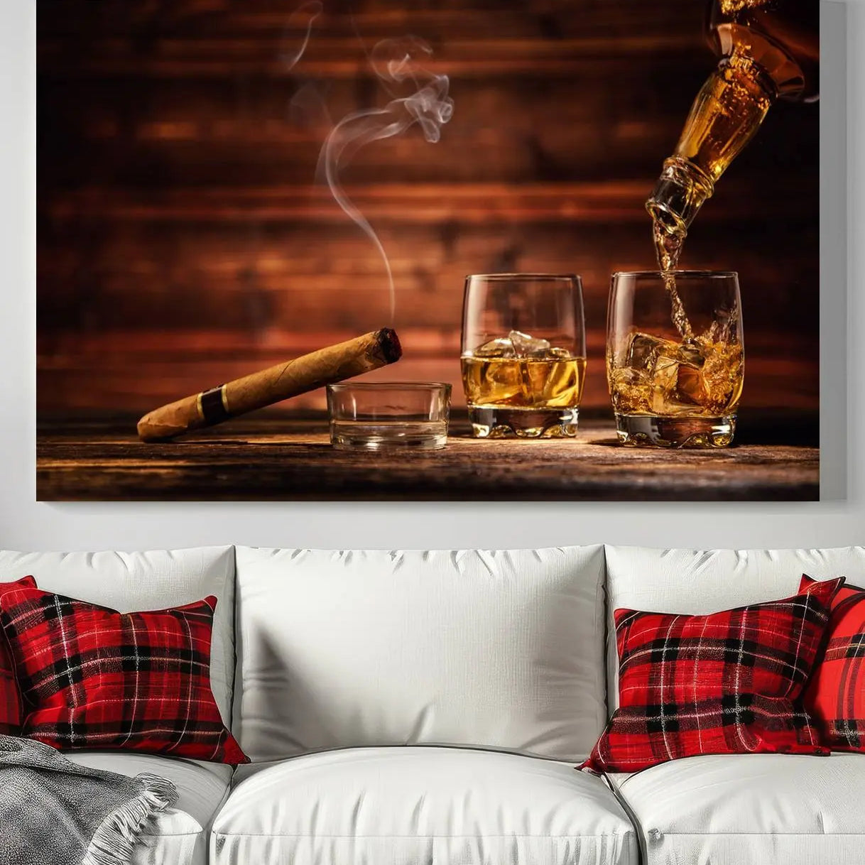 41139-MGV-CV-36X24-Whiskey and Cigar Canvas Wall Art | 3 Panel Bar Room Decor for Home Lounge, Office, or Man Cave |